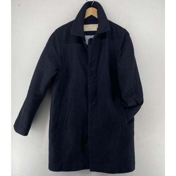MAISON KITSUNE Coat Mens M Tweed Wool Blend Overcoat Quilted Lined Button Blue